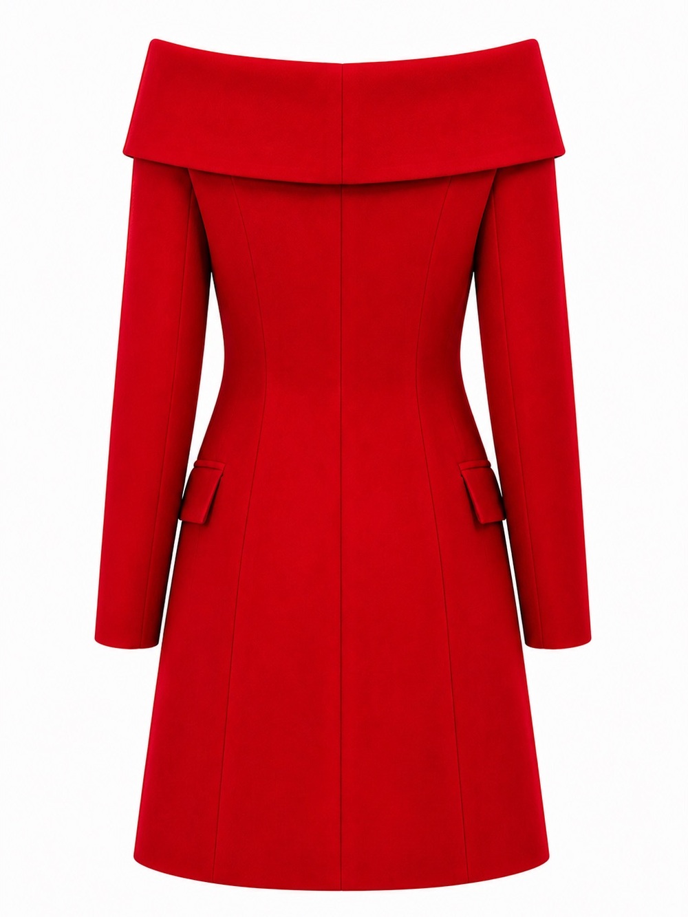 Red Off Shoulder Blazer Dress Double Breasted Tailored Coat Dress S - Picture 6 of 7